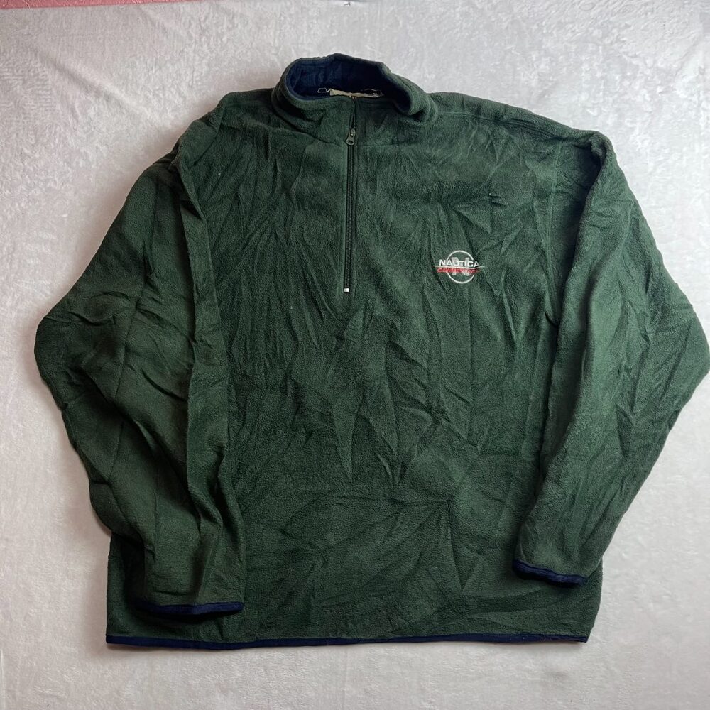 Vintage Nautica Competition Men's Green 1/4 Zip Pullover Fleece Size XL 90s